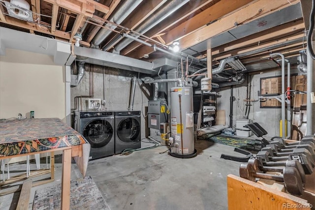 1665 W 113th Ave, Denver, CO 80234 - unfinished basement featuring washing machine and clothes dryer, gas water heater, and heating unit