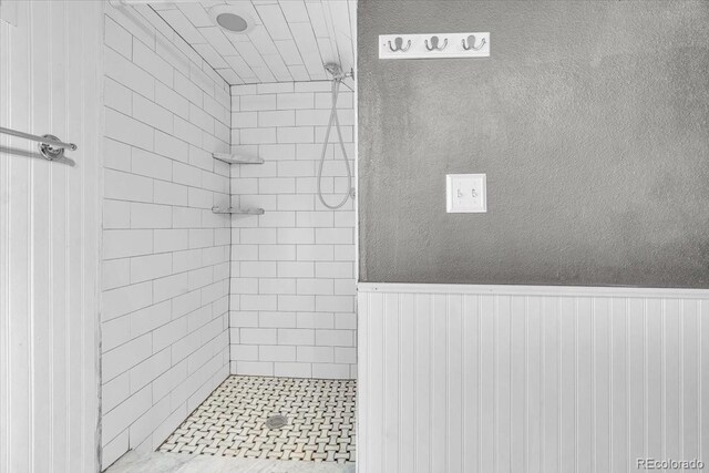 1665 W 113th Ave, Denver, CO 80234 - full bathroom featuring tiled shower and wainscoting