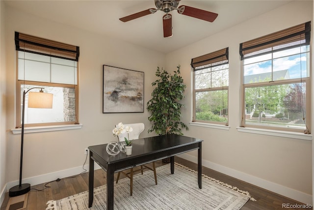 9266 E 35th Ave, Denver, CO 80238 - office space with baseboards, wood finished floors, and ceiling fan