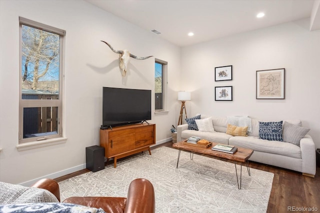 living room with hardwood / wood-style floors