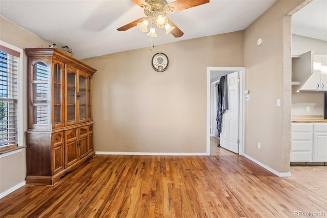 6670 Indian Village Hts, Fountain, CO 80817 - unfurnished dining area featuring ceiling fan, light wood finished floors, and baseboards
