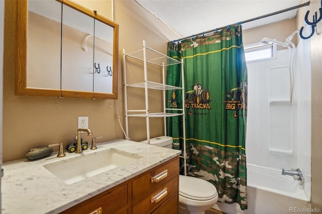 6670 Indian Village Hts, Fountain, CO 80817 - bathroom featuring toilet, vanity, and shower / bathtub combination with curtain