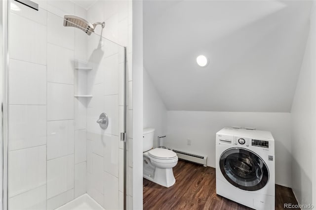 475 Vail Cir, Dillon, CO 80435 - laundry room with washer / dryer, baseboard heating, and dark wood-style flooring