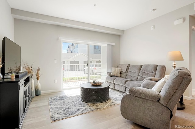 living room with light hardwood / wood-style flooring and a wealth of natural light