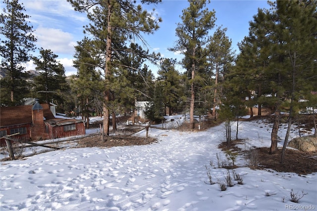 view of yard layered in snow