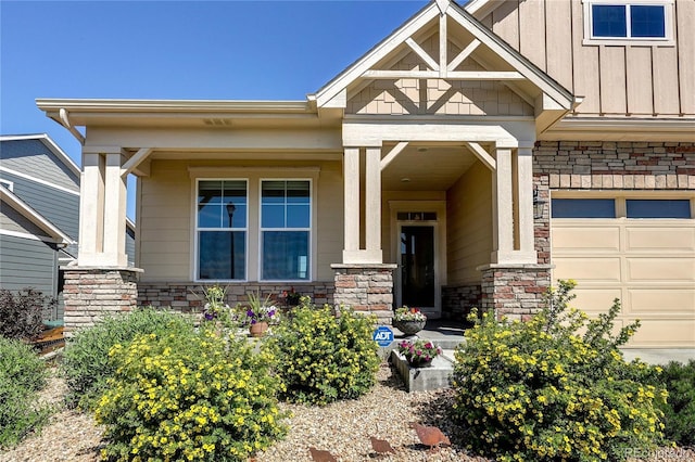 15619 Syracuse Way, Thornton, CO 80602 - property entrance featuring stone siding, board and batten siding, and a porch