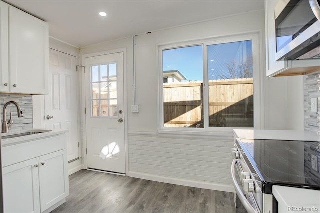 doorway featuring wood-type flooring and sink