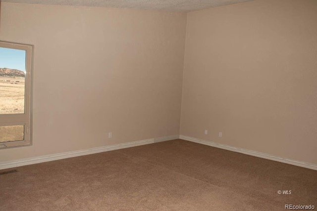 carpeted empty room with a textured ceiling