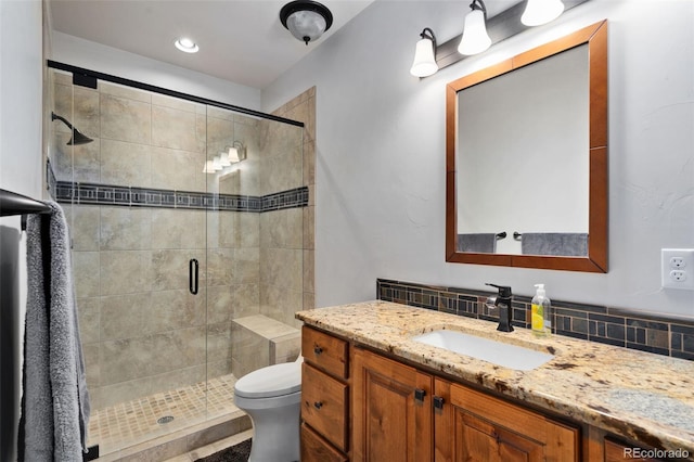 1524 Fox Acres Dr Unit 412, Red Feather Lakes, CO 80545 - bathroom with vanity, a shower stall, and tasteful backsplash