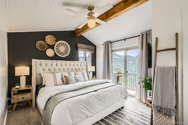 16626 Ouray Rd W, Pine, CO 80470 - bedroom with access to outside, carpet flooring, a mountain view, and ceiling fan