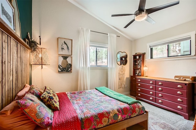 16626 Ouray Rd W, Pine, CO 80470 - carpeted bedroom with vaulted ceiling and ceiling fan