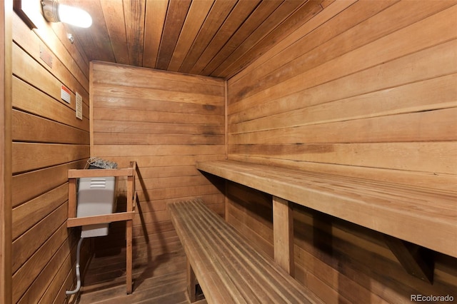 view of sauna with wood-type flooring