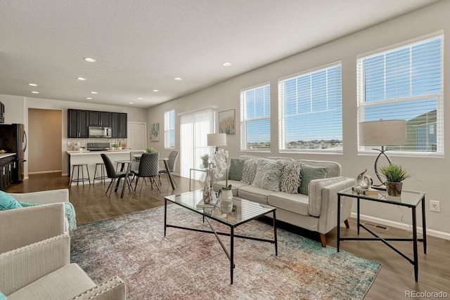 living room with light hardwood / wood-style floors