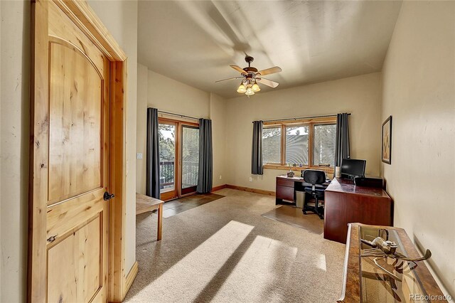 2433 Dogie Spur, Golden, CO 80403 - office area featuring plenty of natural light, carpet, a ceiling fan, and baseboards