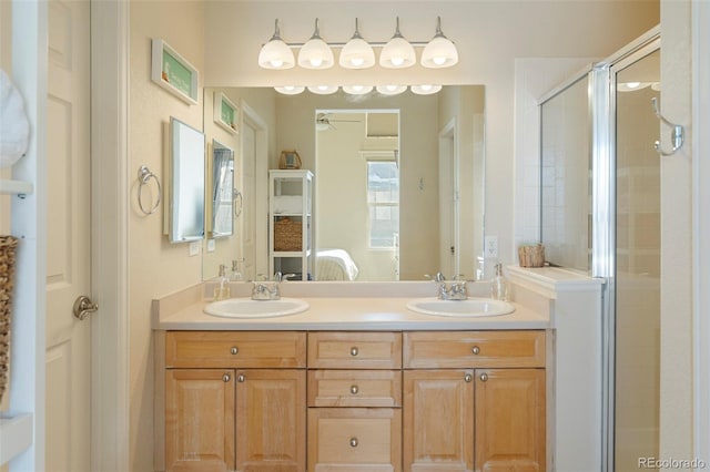 2250 S Vaughn Way Unit 204, Aurora, CO 80014 - full bath with double vanity, a shower stall, and ensuite bath
