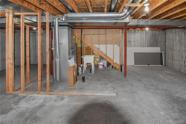 basement with heating unit