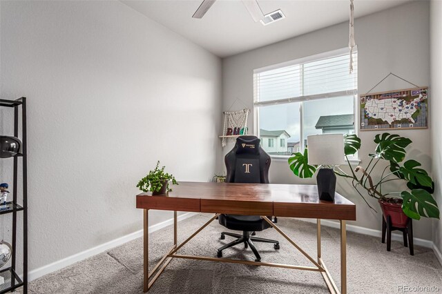5187 S Fairplay St, Aurora, CO 80015 - carpeted office space with baseboards, ceiling fan, and visible vents
