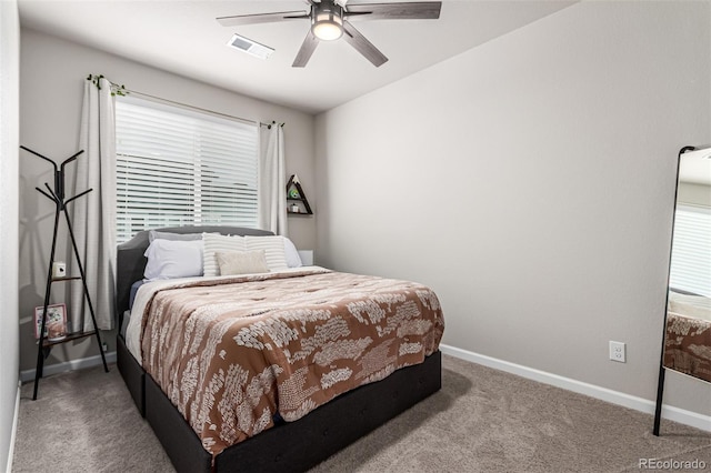 5187 S Fairplay St, Aurora, CO 80015 - carpeted bedroom featuring baseboards, a ceiling fan, and visible vents