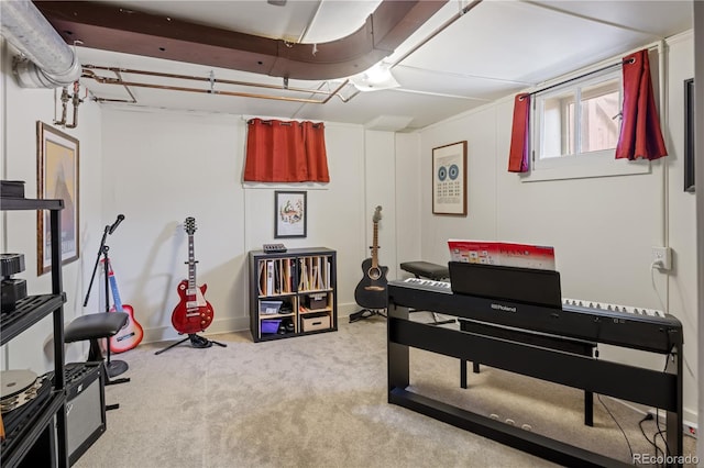 living area featuring carpet floors