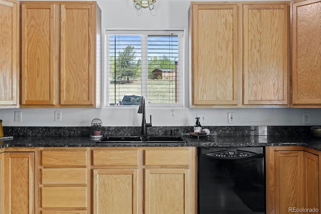 7551 Remington Rd, Como, CO 80432 - kitchen featuring dishwasher, light brown cabinets, and dark stone countertops
