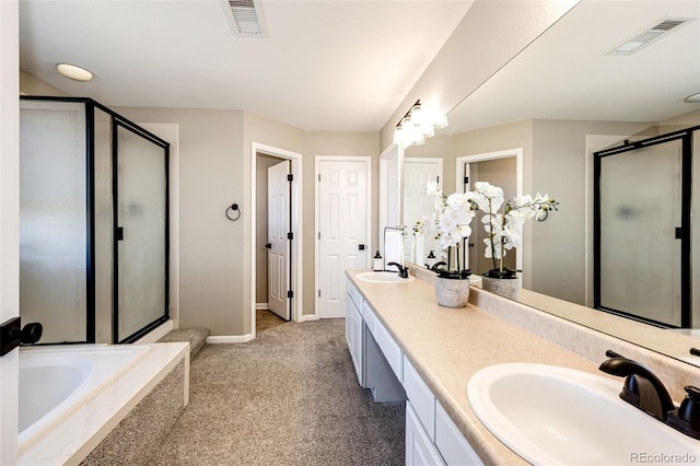 4968 Montvale Dr, Highlands Ranch, CO 80130 - bathroom featuring a shower stall, visible vents, baseboards, and a sink