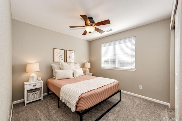 4968 Montvale Dr, Highlands Ranch, CO 80130 - bedroom featuring ceiling fan, baseboards, carpet, and visible vents