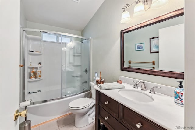 full bathroom with vanity, toilet, tile patterned flooring, and combined bath / shower with glass door
