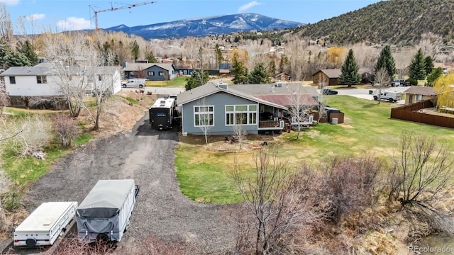 aerial perspective of suburban area featuring mountains