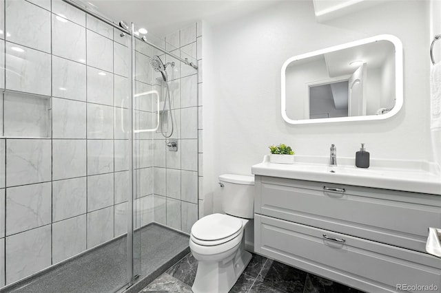 5193 S Flanders Ln, Centennial, CO 80015 - full bath with vanity, marble finish floors, and a tile shower