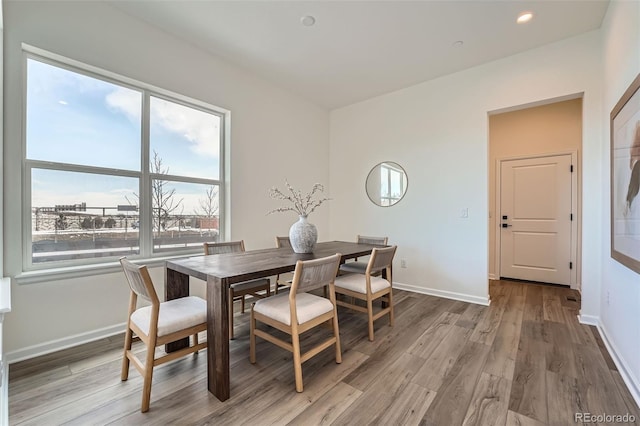 dining room featuring hardwood / wood-style flooring and a healthy amount of sunlight