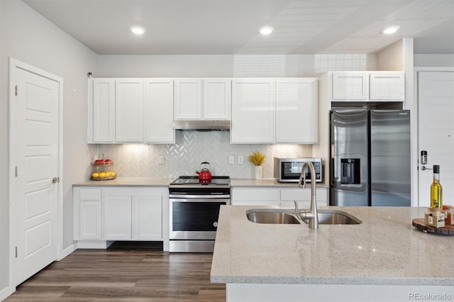 kitchen with white cabinetry, sink, and appliances with stainless steel finishes