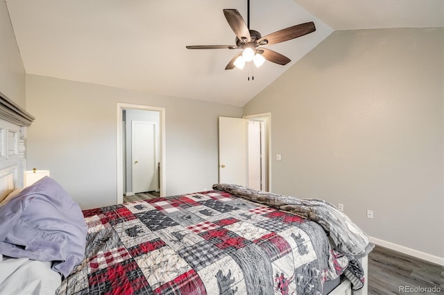 2777 W 106th Cir, Westminster, CO 80234 - bedroom featuring vaulted ceiling, wood finished floors, and a ceiling fan