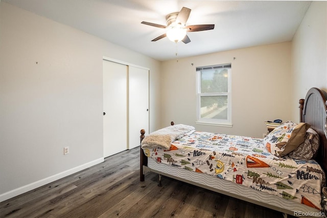 2777 W 106th Cir, Westminster, CO 80234 - bedroom featuring a closet, wood finished floors, and a ceiling fan