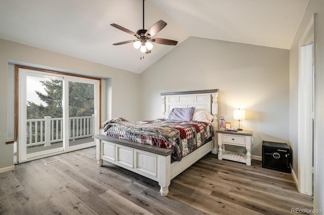 2777 W 106th Cir, Westminster, CO 80234 - bedroom with access to outside, lofted ceiling, wood finished floors, and ceiling fan