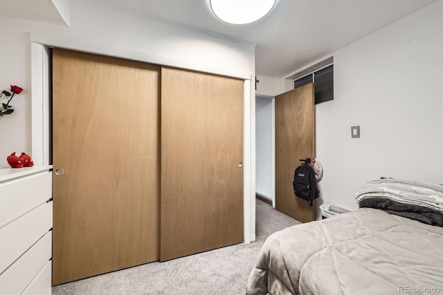 bedroom with carpet flooring and a closet