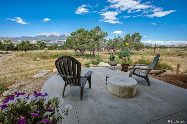 view of patio featuring a mountain view