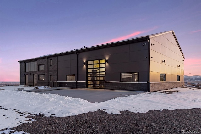 view of snow covered building