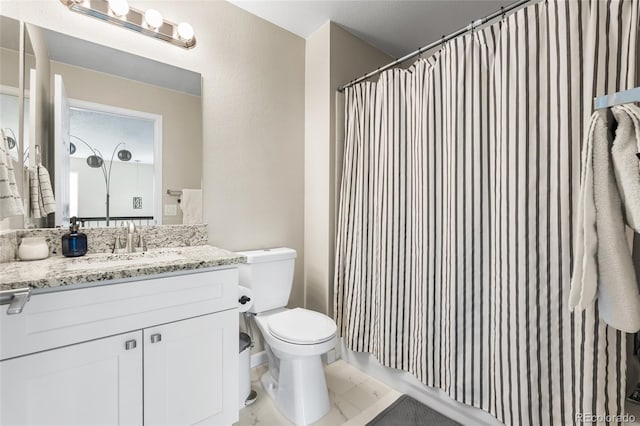 21535 E 39th Ave, Denver, CO 80249 - full bath with vanity, a shower with curtain, and marble look tile flooring