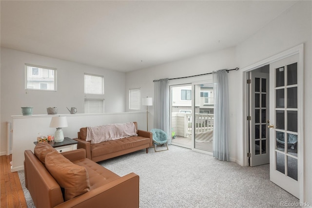 8707 E Florida Ave Unit 510, Denver, CO 80247 - carpeted living room featuring baseboards, plenty of natural light, and french doors