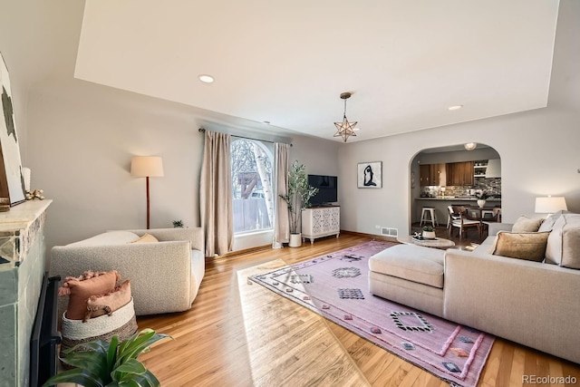 living room featuring light wood-type flooring