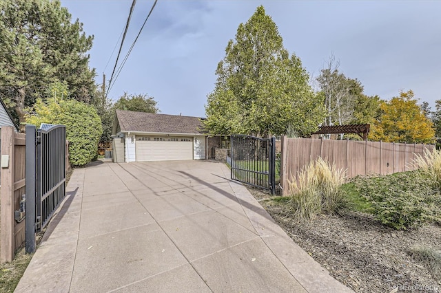 exterior space with a garage