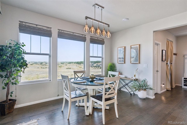 dining area with dark wood-style flooring, a wealth of natural light, and baseboards