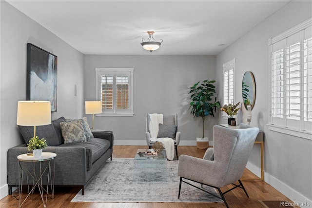 1366 S Vine St, Denver, CO 80210 - living room featuring baseboards and wood finished floors