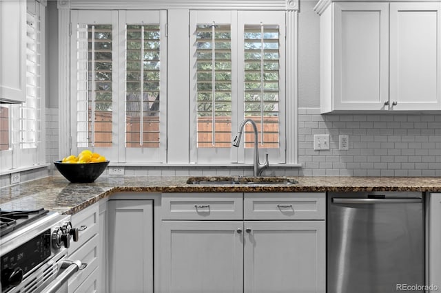 1366 S Vine St, Denver, CO 80210 - kitchen with stainless steel dishwasher, a sink, backsplash, and plenty of natural light