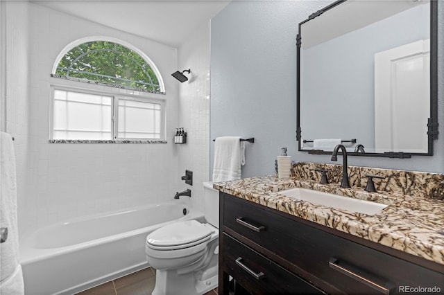 1366 S Vine St, Denver, CO 80210 - bathroom featuring vanity, bathtub / shower combination, and toilet