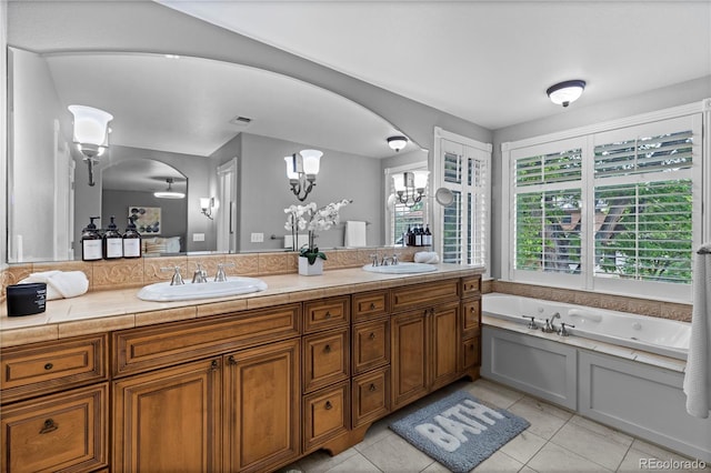 1366 S Vine St, Denver, CO 80210 - full bathroom with double vanity, a bath, and tile patterned flooring