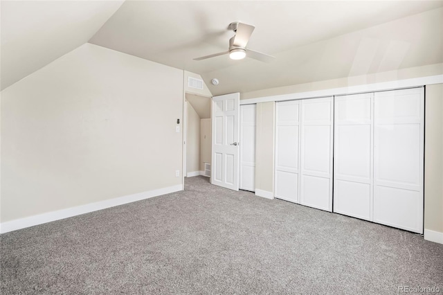235 S 8th Ave, Brighton, CO 80601 - unfurnished bedroom featuring carpet, lofted ceiling, baseboards, ceiling fan, and a closet