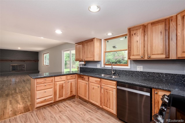8666 E Easter Ave, Centennial, CO 80112 - kitchen featuring dishwasher, a sink, light wood finished floors, a peninsula, and open floor plan