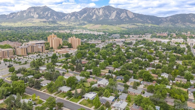 755 34th St, Boulder, CO 80303 - aerial overview of property's location featuring a mountainous background