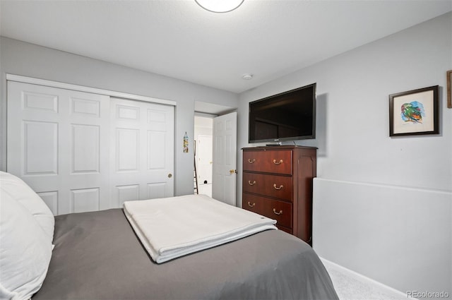 bedroom featuring carpet and a closet